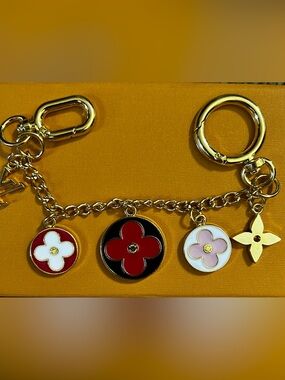 Purse Charm with Red & Pastel Flower Medallions